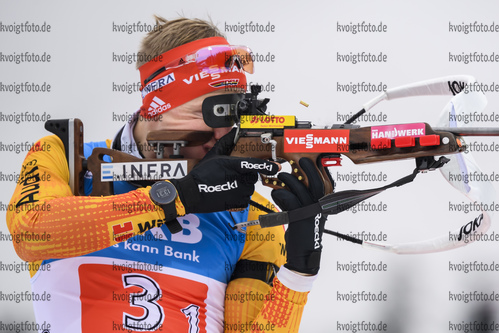 18.01.2019, xkvx, Biathlon IBU Weltcup Ruhpolding, Staffel Herren, v.l. Roman Rees (Germany) in aktion am Schiessstand / at the shooting range