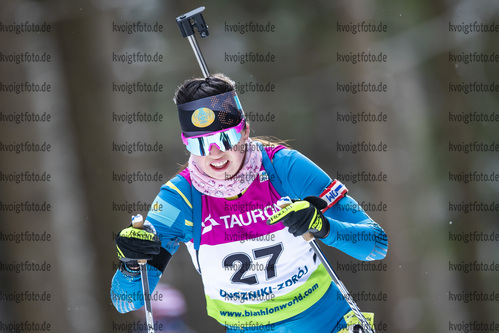 27.01.2021, xtwx, Biathlon IBU European Championships Duszniki Zdroj, Einzel Damen, v.l. Yelizaveta Belchenko (Kazakhstan) in Aktion / in action competes