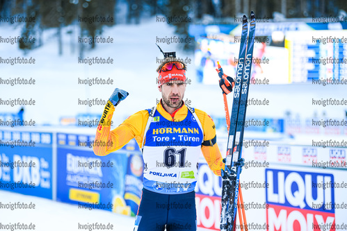 17.02.2021, xkvx, Biathlon IBU World Championships Pokljuka, Einzel Herren, v.l. Arnd Peiffer (Germany) im Ziel / in the finish