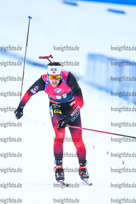 17.02.2021, xkvx, Biathlon IBU World Championships Pokljuka, Einzel Herren, v.l. Sturla Holm Laegreid (Norway) im Ziel / in the finish