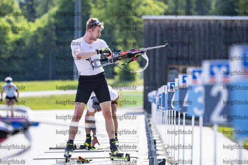 04.06.2021, xkvx, Biathlon Training Ruhpolding, v.l. Johannes Kuehn (Germany) in aktion am Schiessstand at the shooting range