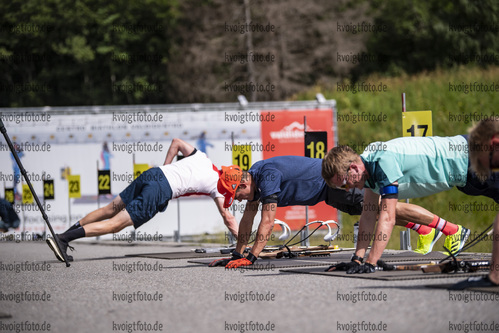 12.07.2021, xkvx, Biathlon Training Bormio, v.l. Johannes Kuehn (Germany), Philipp Horn (Germany), Benedikt Doll (Germany)  