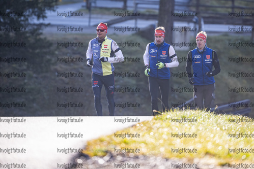22.10.2021, xkvx, Biathlon Training Antholz-Anterselva, v.l. Philipp Nawrath (Germany), Johannes Kuehn (Germany), Roman Rees (Germany)  