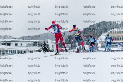 11.12.2021, xljkx, Cross Country FIS World Cup Davos, Men Sprint Final, v.l. Sergey Ustiugov (Russia), Johannes Hoesflot Klaebo (Norway), Michal Novak (Czechia), Erwan Kaeser (Switzerland)  / 