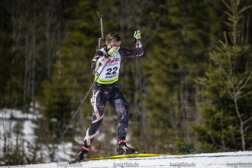 Bodenmais, Deutschland, 12.03.22: Alina Nussbicker (Germany) in aktion waehrend der Verfolgung der Frauen bei dem DSV Jugendcup Deutschlandpokal im Biathlon am 12. Februar 2022 in Bodenmais. (Foto von Benjamin Soelzer / VOIGT)

Bodenmais, Germany, 12.03.22: Alina Nussbicker (Germany) in action competes during the women’s pursuit at the Biathlon German Cup March 12, 2022 in Bodenmais. (Photo by Benjamin Soelzer / VOIGT)