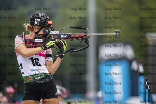 Ruhpolding, Deutschland, 27.08.22: Johanna Puff (Germany) in aktion am Schiessstand waehrend dem Sprint der Juniorinnen bei den IBU Sommer Weltmeisterschaften im Biathlon am 27. August 2022 in Ruhpolding. (Foto von Kevin Voigt / VOIGT)

Ruhpolding, Germany, 27.08.22: Johanna Puff (Germany) at the shooting range during the junior women’s sprint at the IBU Summer Biathlon World Championships August 27, 2022 in Ruhpolding. (Photo by Kevin Voigt / VOIGT)