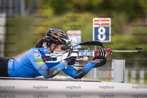 Oberhof, Deutschland, 21.09.22: Camille Bened (France) in aktion am Schiessstand waehrend des Training am 21. September 2022 in Oberhof. (Foto von Kevin Voigt / VOIGT)

Oberhof, Germany, 21.09.22: Camille Bened (France) at the shooting range during the training at the September 21, 2022 in Oberhof. (Photo by Kevin Voigt / VOIGT)