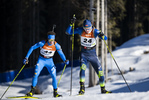 15.01.2022, xsoex, Biathlon IBU Junior Cup Pokljuka, Sprint Men, v.l. Nicolo Giraudo (Italy), Ivan Tulatsin (Belarus) in aktion / in action competes